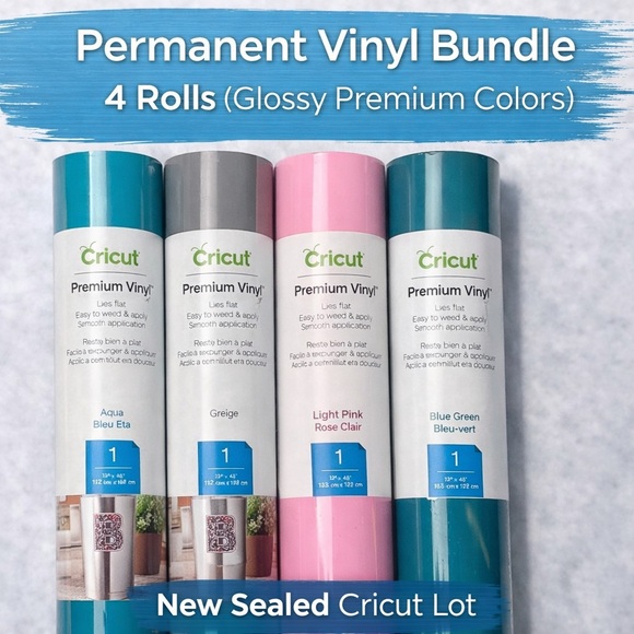 Cricut Other - Cricut Premium Permanent Vinyl Bundle Lot (4 Rolls) Glossy Colors New Sealed